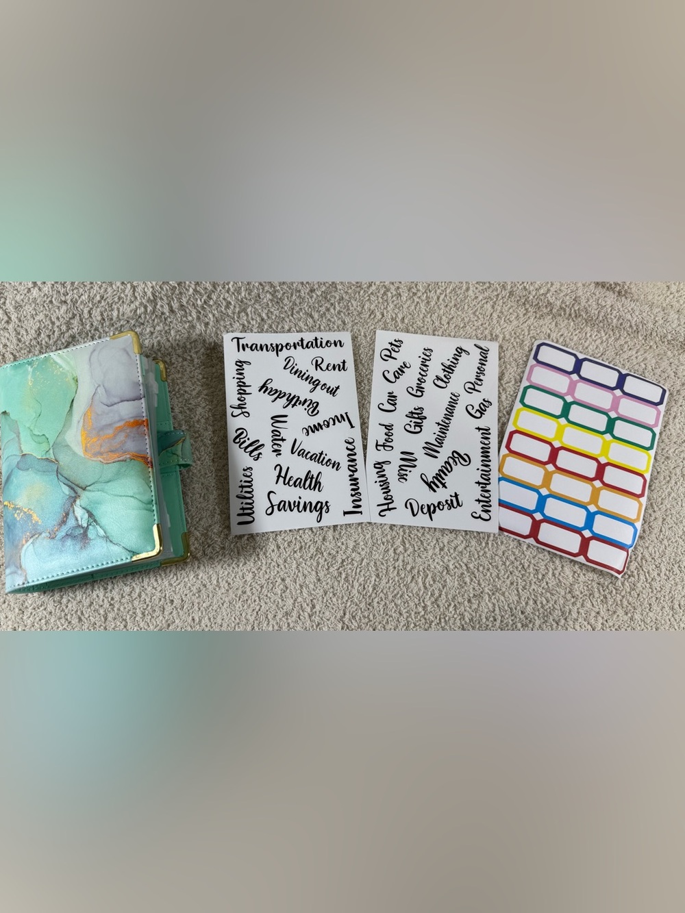 Cash Budget Binder Organizer 6 Ring Mint Marble Cash Stuffing Envelopes Stickers